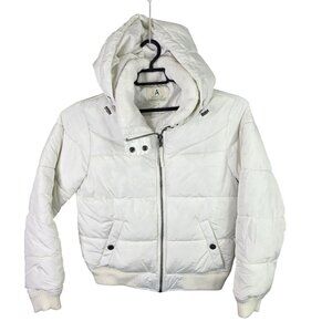 Womens Aeropostale White Puffer Hooded Jacket Down Polyester Insulated Size M